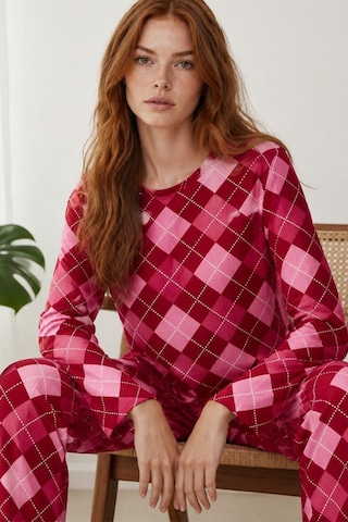 Womanandkids Night Kırmızı Kadın Çizgili Regular Fit Pijama Takımı 4766