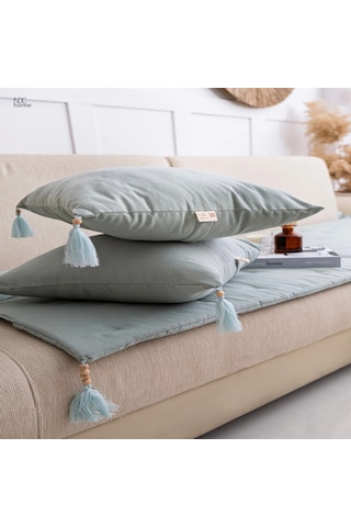 Yeşil Premium Keten Evcil Hayvan Dostu Keten Koltuk Pedi / Şilte Kırlentli 80x180 Çok Renkli