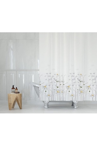 Çiçekli Banyo Perde Ve Paspas Seti-papatyalı Banyo Perdesi+banyo Çok Renkli