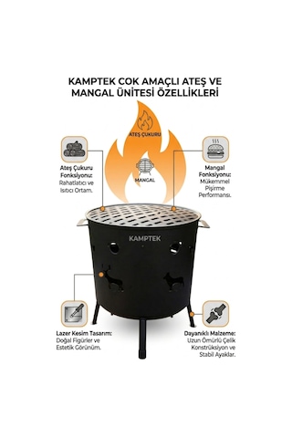 Desenli Bahçe Ateş Çukuru Mangal - Outdoor Şömine Izgaralı 2'si Bir Arada Mangal Ateş Çukuru Diğer