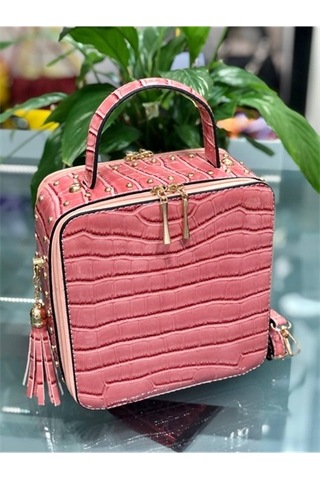 Sentt Deri Kare Zımbalı Çanta Pembe