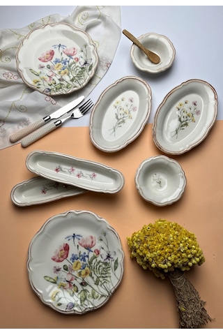 Tabak Evi Porselen Fulya Buket Kahvaltı Takımı 6 Kişilik 14 Parça Çok Renkli