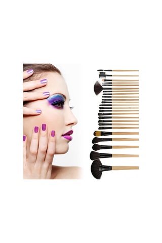 Wezone 24'lü Profesyonel Makyaj Fırçaları Seti - Farklı Görünümler İçin Çeşitli Şekiller Ve Boyutlar - Ahşap Kollü + Deri Çantası