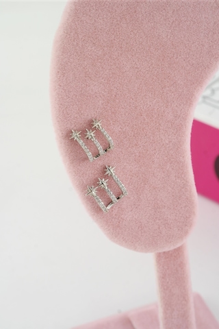 Byzeynaaksesuar Kadın Özel Tasarım Zirkon Taşlı 2'li Minimal Küpe 0210020 Çok Renkli