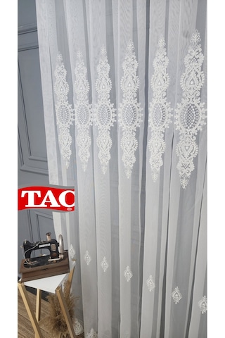 Nakışlı Kort Damask Salon Model Tarz Tasarım Maxima Exculusive 3 Kat Pileli Tül Perde Kortmaximabyz