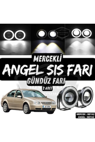 Vw Bora 1998-2006 Uyumlu Mercekli Angel Sis Farı Metal Su Geçirmez 76 Mm Beyaz Halkalı Gündüz Farı Angel Eyes 2 Adet