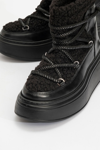Luvishoes Luvi Shoes Dila Siyah Suni Kürklü Kadın Kalın Tabanlı Kar Botu Siyah