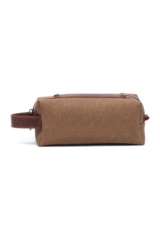 Gillario Design 06 Unisex Kanvas Kumaş+deri Sütlü Kahve-taba Eskitme Dopp Kit