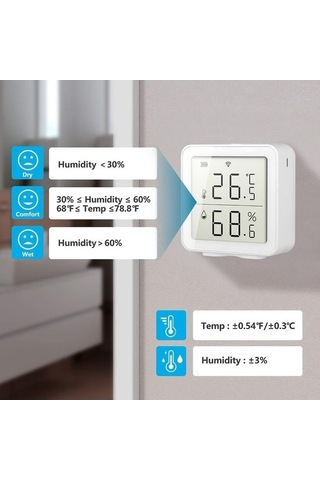 Funtree Wi-fi Sıcaklık Nem Sensörü - Tuya Uyumlu, Mobil Kontrol, Beyaz