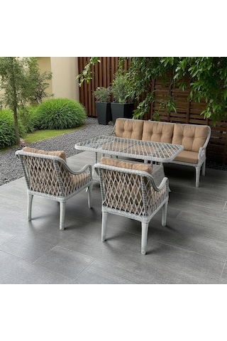 Kaş 3+1+1+masa Rattan Bahçe Balkon Mobilyası Bej