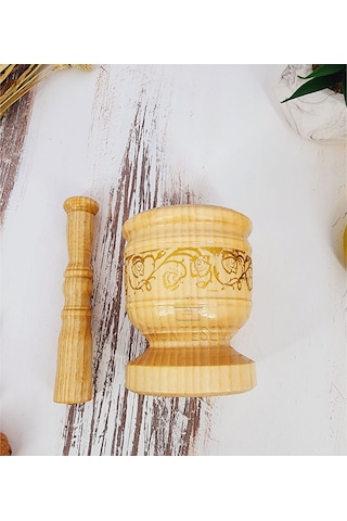 El Yapımı Ahşap Ağaç Havan Sarımsak Döveceği Yaldızlı Lüx 8 Lik