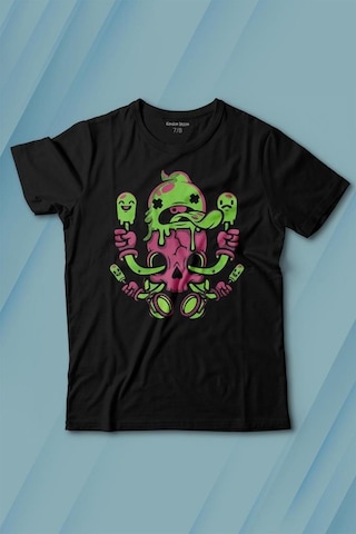 Kendim Seçtim Icecream Skull Dondurma Kurukafa Street Wear Baskılı Tişört Çocuk T-shirt 001