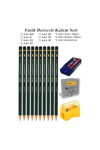 Fatih Dereceli Kalem Seti Karakalem Seti Hb B 2b 3b 4b 5b 6b 13'lü Set Sınav Silgisi Ve Hamur Silgi Kalemtraş