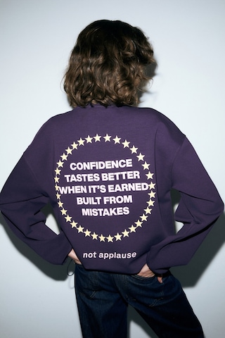 Grımelange Marıela Kadın Yuvarlak Yaka Baskı Detaylı Oversıze Mor Sweatshirt Mor