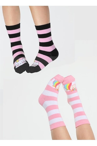 Casabony Cat&unicorn 2'li Paket Kız Çocuk Çorap-desenli