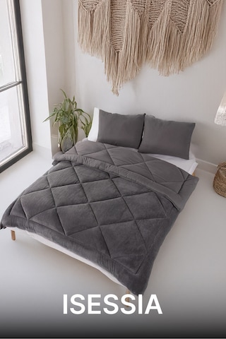 Lüks Wellsoft Çift Taraflı Yumuşak 4 Mevsim Yorgan Seti Yorgan Uyku Seti Çeyiz 195 X 215cm Antrasit