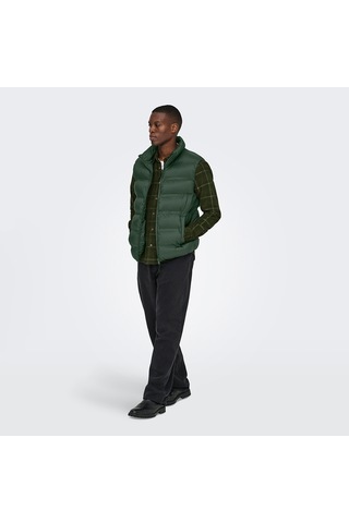 Only & Sons Only&sons Union Seamless Life Puffer Erkek Haki Dik Yaka Yelek Haki