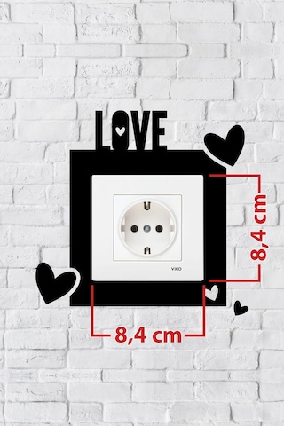 Love Yazılı Kalp Tasarım Priz Çerçevesi İç Ölçü 8,4x8,4 Cm Dekoratif Priz - Anahtar Çerçevesi