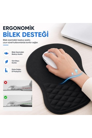 Ergonomik Premium Bilek Destekli Mouse Pad Kaymaz Tabanlı Mouse Altlığı, Ofis Ve Ev Kullanımı İçin Konforlu