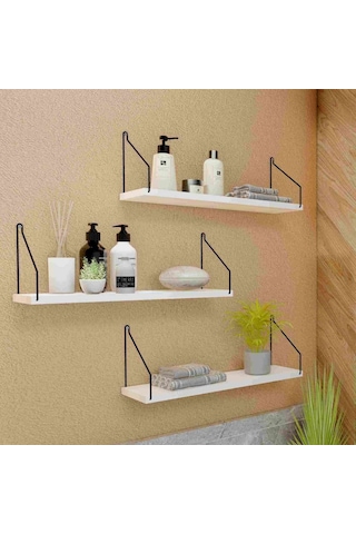 Roomiehome Duvar Rafı Kitaplık Mutfak Banyo Yaşam Alanı 3 Lü Set 15X40 Cm