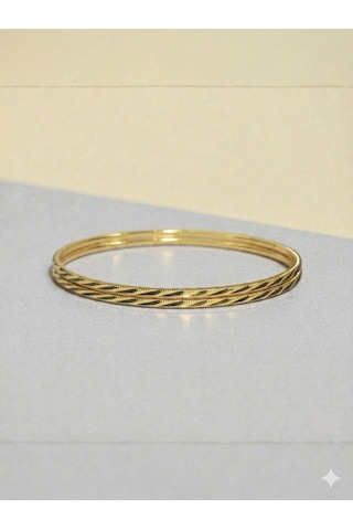 22 Ayar Altın Kaplama Kalemli 2'li Ajda Bilezik Seti 2 Mm Gold