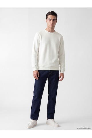 Lcwaıkıkı Classic Beyaz Bisiklet Yaka Desenli Erkek Sweatshirt