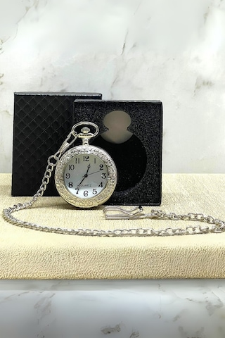 Büro Ev Ofis Hediyesi İçin Kutulu Silver Barok Stil Köstekli Saat