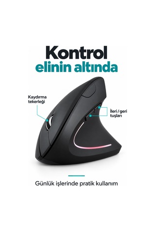 Sessiz Click Ergonomik Dikey Kablosuz Mouse Bluetooth 2.4ghz Usb Çift Cihaz Geçiş 800/1200/1600 Dpı Siyah 37294 - 935560823 Diğer