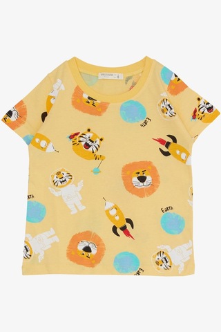 Breeze Erkek Çocuk Şortlu Takım Uzay Desenli Astronot Hayvancıklar Baskılı 1.5-5 Yaş, Sarı-sarı Sarı