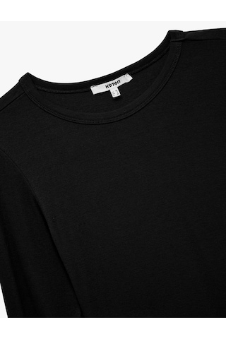 Koton Viskon Slim Fit Uzun Kollu Bisiklet Yaka Tişört Siyah 7wak50005ek