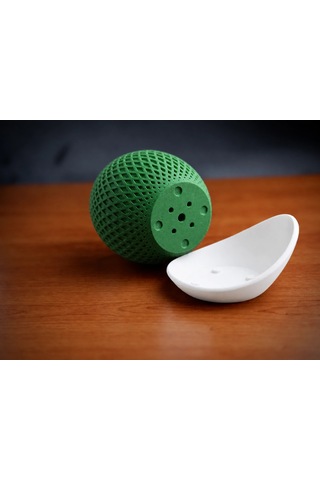 3d Baskı Küre Saksı - Kafes Dokulu İki Parçalı Dekoratif Saksı - Yeşil-beyaz 32493137