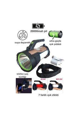 Ultra Güçlü 7 Farklı Moda Sahip Güneş Enerjili Özellikli El Feneri T96 Sarı
