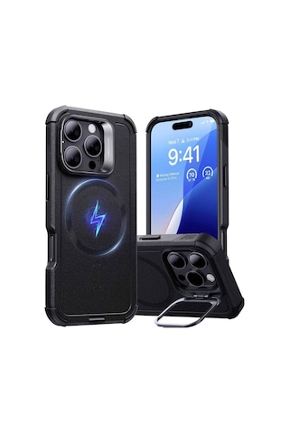 Esr Apple Uyumlu iPhone 16 Pro Cyber Tough Halolock Magsafe Standlı Silikon Kılıf Siyah