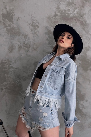 Loia Kadın Buz Mavi Saçak Detaylı Denim Ceket Çok Renkli