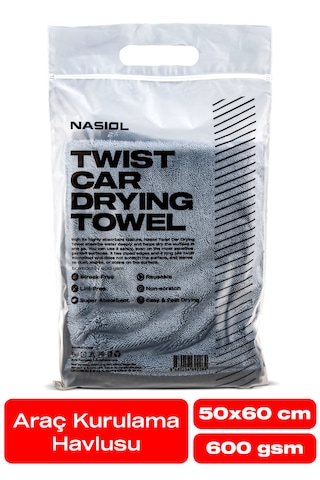 Nasiol Yüksek Su Emici Özellikli Mikrofiber Araç Kurulama Havlusu Çiziksiz Temizlik 50 x 60 CM 600 Gsm