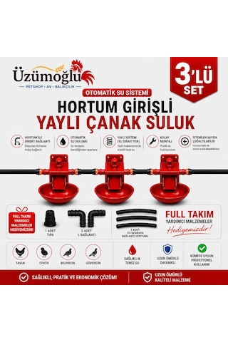 3 Adet Hortum Girişli Yaylı Çanak Suluk Otomatik Tavuk Civciv Suluk Sistemi