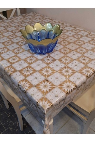 İthal Pvc Muşamba - Desenli Silinebilir Masa Örtüsü 11lace012 Kahverengi