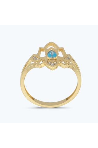 Altınbaş Mavi Taşlı Altın Lotus Çiçeği Yüzük Ayz00467-y-25842-m Çok Renkli
