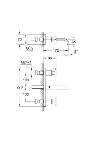 Grohe Allure 3 Delikli Duvardan Lavabo Bataryası S-Boyut 201900