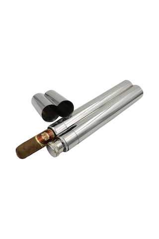 Çelik 2 Li Kapaklı Puro Kılıfı ve İçki Matarası Ps01