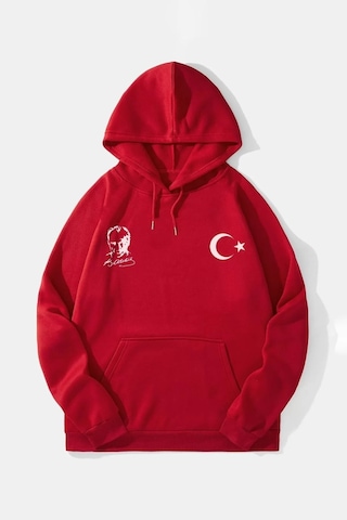 10 Kasıma Özel Üç İplik Kapşonlu Baskılı Sweatshirt - Kırmızı 001 10 Kasıma Özel Üç İplik Kapşonlu Baskılı Sweatshirt - Kırmızı 001
