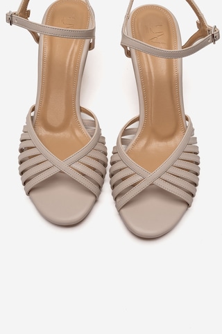 Luvishoes Danıca Ekru Cilt İnce Bantlı Kadın Topuklu Ayakkabı