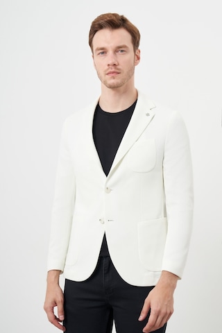 Morven Erkek Beyaz Örme Slim Fit Torba Cep Mono Yaka Spor Ceket Beyaz