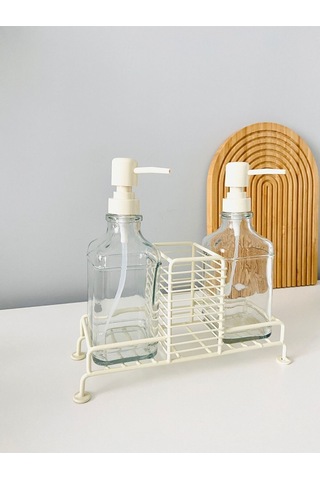 Morponi Metal Standlı 2 Li Cam Sabunluk Seti İkili Sabunluk Set Standlı Sabunluk Bej Bej