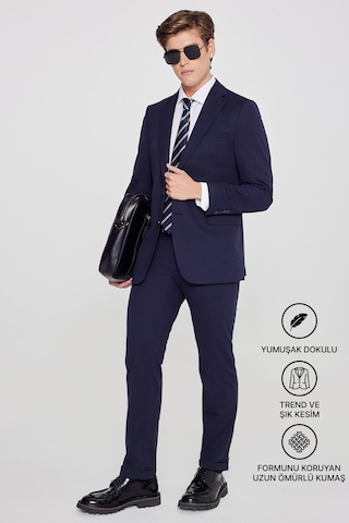 Ac&Co / Altınyıldız Classics Erkek Lacı Slim Fit Dar Kesim Mono Yaka Beli Bağlamalı Kapak Cepli Esnek Takım Elbise