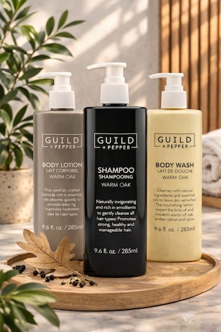 Guild + Pepper Warm Oak Serisi 3 Lü Bakım Seti Şampuan + Duş Jeli + Vücut Losyonu 285 Ml Tüm Saçlar