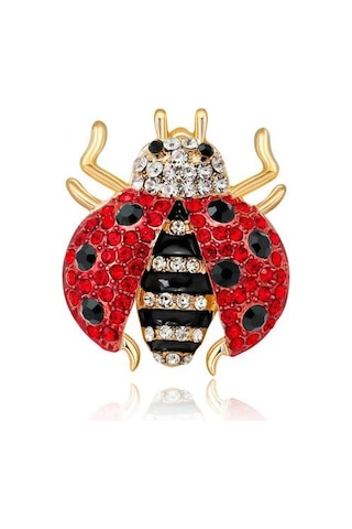 Yedi Yıldızlı Uğur Böceği Korsaj Pırlanta Broş Broş Kırmızı