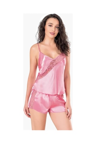Veraura Lifestyle Kadın Koyu Pembe Saten Babydoll Şort Takımı