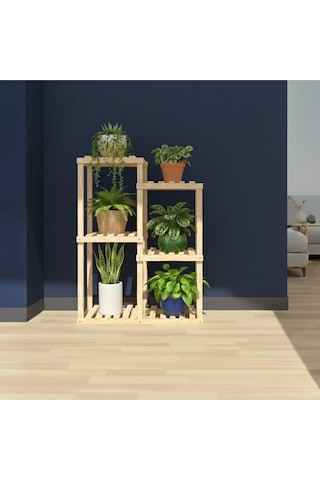 120 Cm Boy 80 Cm En Dekoratif Ahşap Çiçeklik - 5 Katlı Modern Saksı Standı - Yer Tasarruflu Bej
