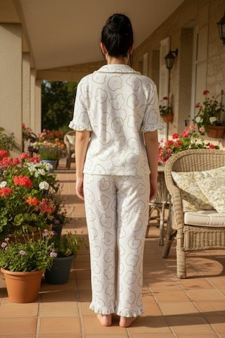 Siyah İnci Bürümcük-krınkıl Büyük Beden Düğmeli Pijama Takım26120826 26120826 Beyaz
